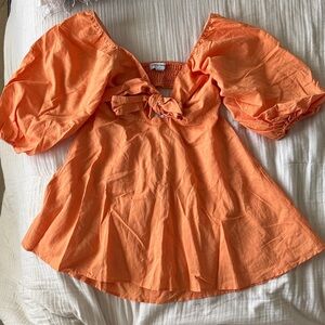 Anthropologie Orange Puff Sleeve Mini Dress